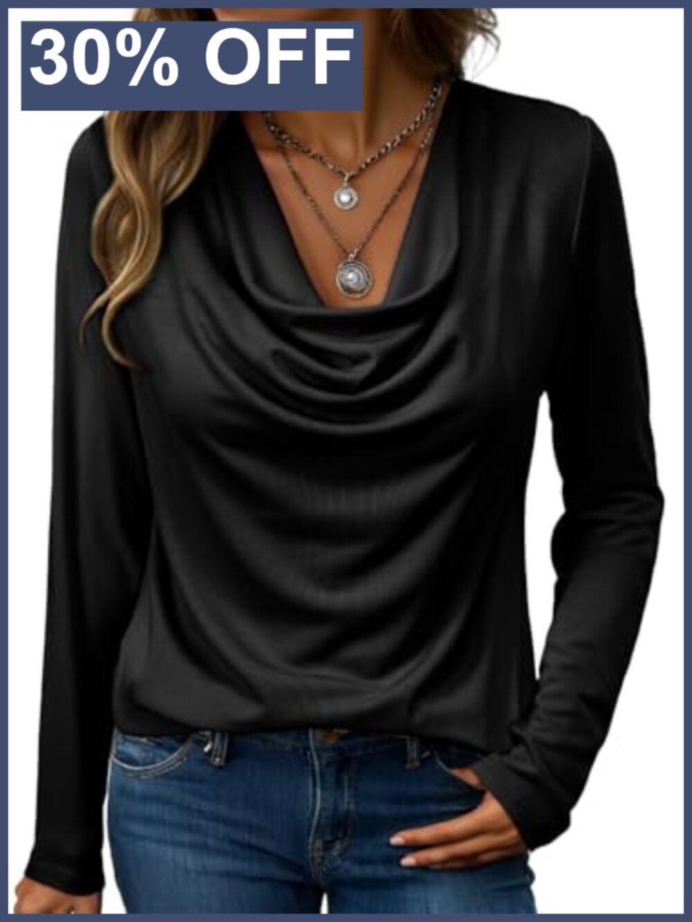 Womens Cowl Neck Long Sleeve Tunic Top Business Casual Loose Fit